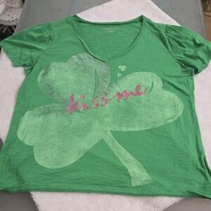 Maurices Kelly Green Graphic Tee with Pink Print